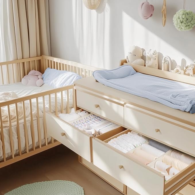 Drawer Organizer Clothes, 24 Pack Dresser Organizer for Baby Clothes, Underwear, Sock- Foldable Closet Organization and Storage Dividers Bins for Nursery, Bedroom and Dorm (Beige)
