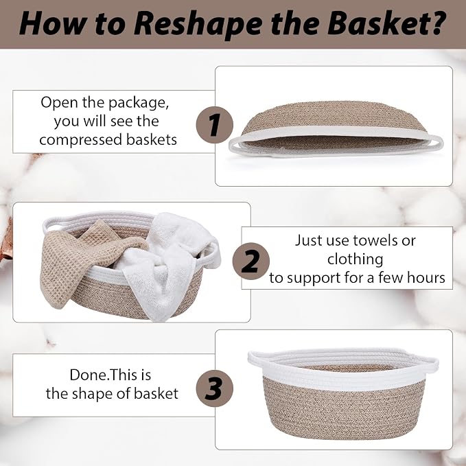 woric Small Woven Storage Basket Dog Toy Baskets for Gifts Empty | Cotton Rope Basket with Handle Graduation Decorative Baskets (Brown 12"X 8" X 5" with Gift Bag Card Ribbon Tissue Paper)