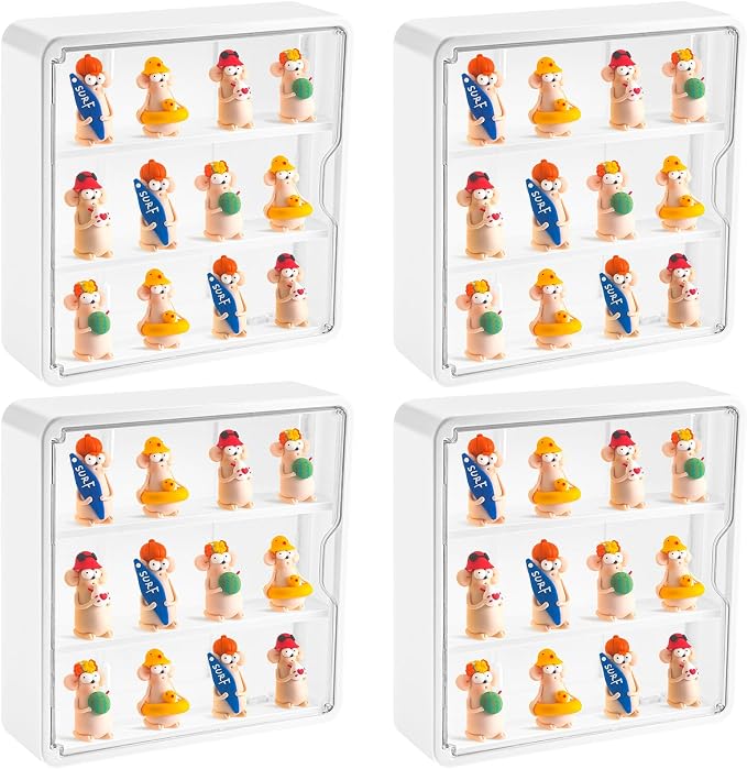 Honeydak 4 Pcs Clear Display Case for Figures Wall-Mounted Doll Storage Box 3Tiers Dust Proof Acrylic Figure Display Case with Magnetic Door for Collectible Mini Figures Toys 11.81 x 11.81 x 3.15 inch