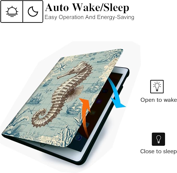 for Microsoft Surface Pro 8-13" 2021 Tablet Case,Auto Wake/Sleep,Adjustable Stand Protective Cover - Vintage Seahorse Nautical