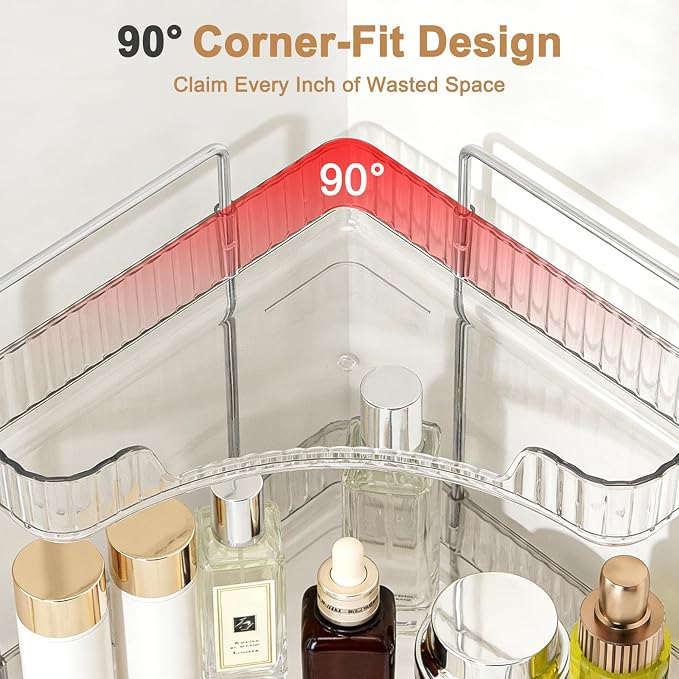 Corner Bathroom Counter Organizer, Vanity Organizer - Countertop Corner Shelf for Makeup Storage,Spice Racks for Kitchen Corner (Clear, 3-Tier)