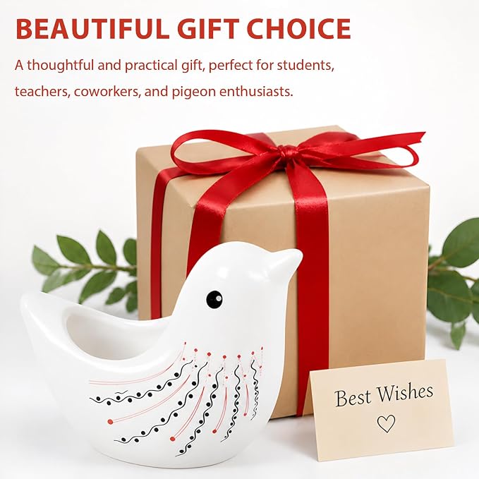 Ceramic Pigeon Shaped Pen Pencil Holder for Desk Decoration Accessories Pigeon Decor Makeup Brush Pen Cups Succulent Plant Pot Office School Ideal Gifts for Women, Mom or Birthdays
