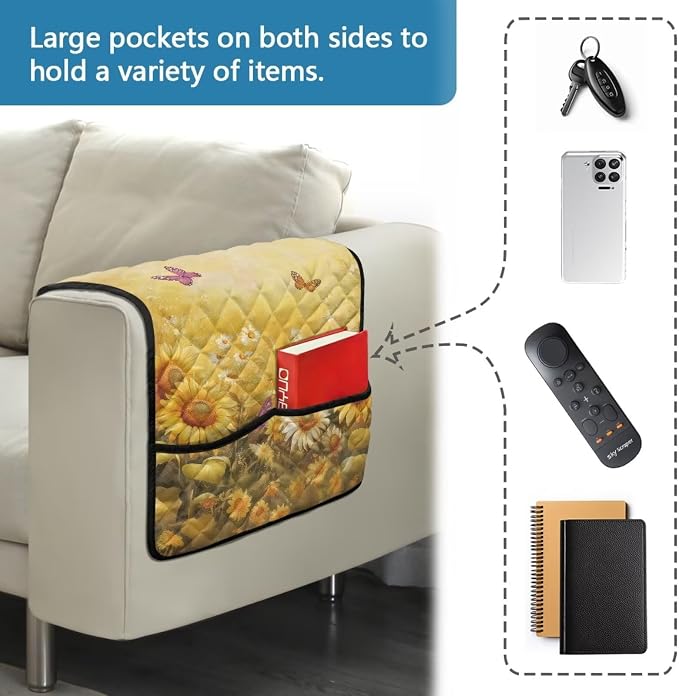 Daisy Butterfly Stretch Couch Arm Covers Breathable Armrest Covers Chairs Arm Cover Easy to Clean, Scratch-Resistant Sofa Arm Protector Cover Home Furniture Decor