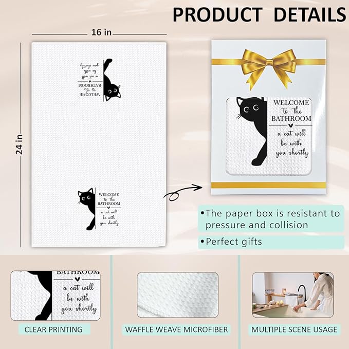 KIDEAR Funny Black Cat Bathroom Decor Welcome to The Bathroom Hand Towel,1 PCS Cute Black Cat Kitchen Towels for Toilet Wall Decorations,Cute Animal, Gifts for Women, Pet Owners Housewarming - A08