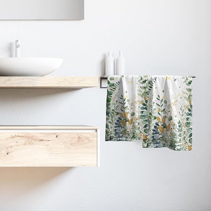 Giwawa Eucalyptus Leaf Hand Towels Set of 2 Gold Leaves Decorative Fingertip Towels Soft Bath Towel Dish Cloths for Kitchen Bathroom Home Decor