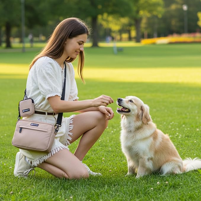 Dog Treat Pouch with Removable Small Pet Training Treat Pouches, Built-in Poop Bag Dispenser, Adjustable Shoulder Strap Cross Body Dog Walking Bag (Coffee)