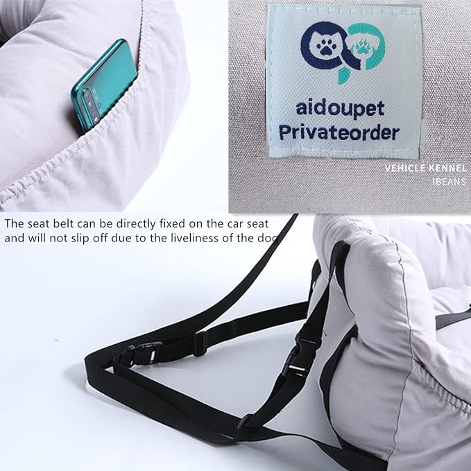 Aidou Dog Booster Seat for Small to Large Dogs & Cats, Pet Travel Safety Seat with Storage & Dual-use Car & Home Bed (Small Grey)