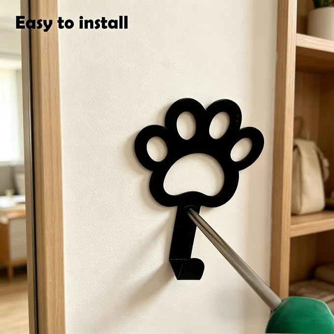 6PCS Dog Paw & Wall Hooks Set – Heavy-Duty Pet Leash Hanger Organizer Set for Entryway, Hallway, Kitchen – Metal Hooks for Collars, Leashes & Small Items