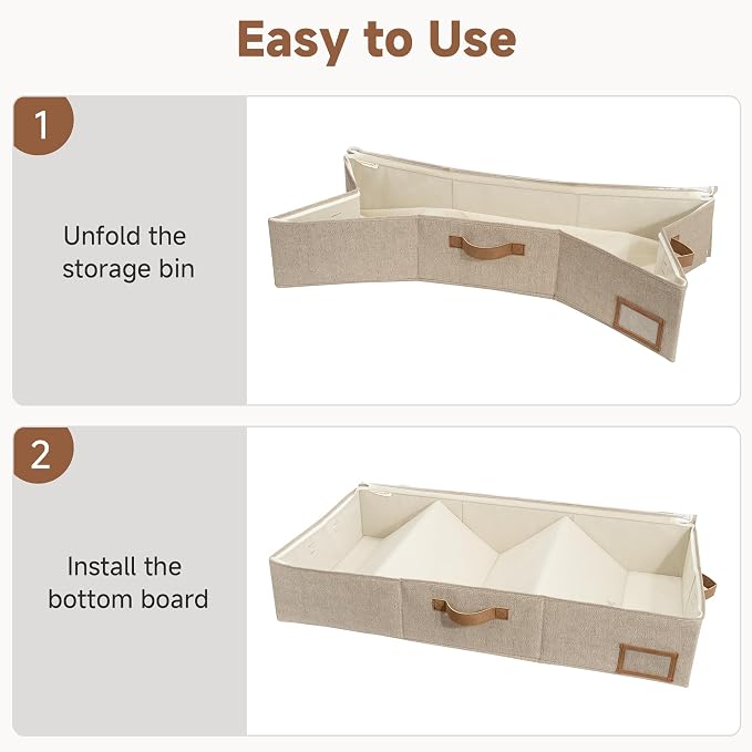StorageWorks 7 Inch Low Profile Under Bed Storage Containers with Clear Lid | Reinforced Structure, Resists Sagging, Handles & Label Holder, Foldable Stackable Closet Storage for Clothes, Blankets, Toys