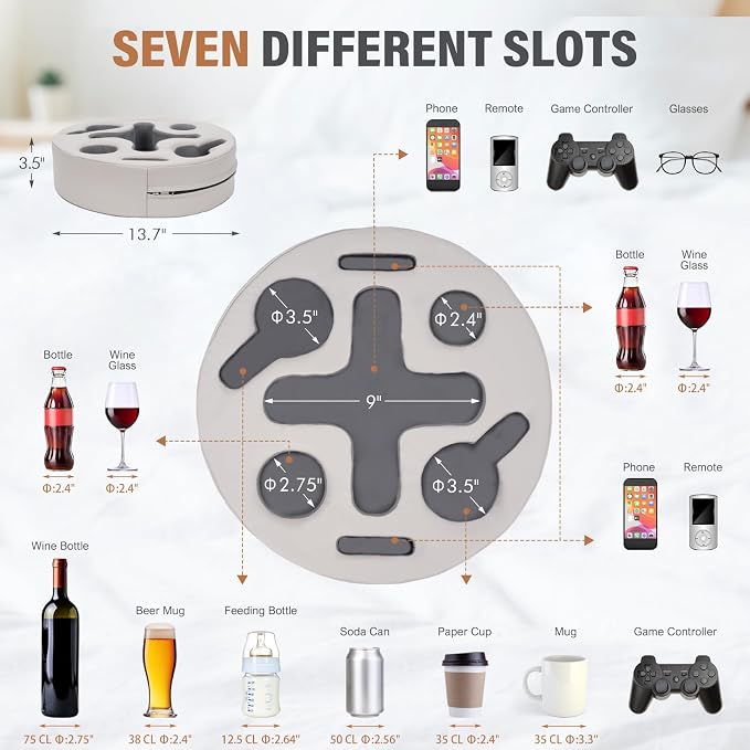 INNO STAGE Couch Cup Holder Pillow | Sofa Caddy Buddy Cupholder Organizer, for Bed Rv Tv Car Man Cave Remote Snacks Drink, Gift for Couch Potato, PU Grey