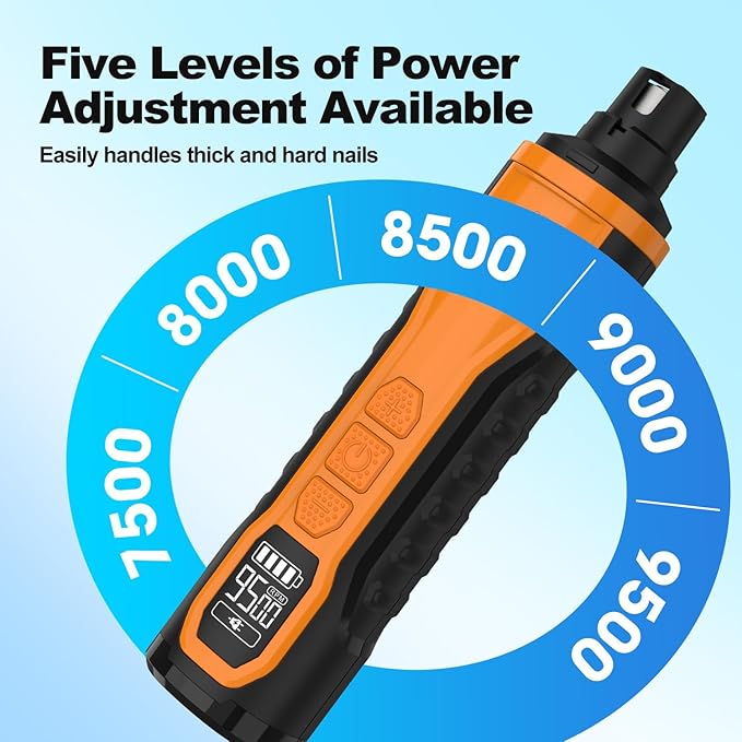 Dog Nail Grinder Quite, Cordless Grooming Pro Nail Grinder with 5 Adjustable Speeds & Led Light, & 2000mAh Battery, Suitable for Large Dogs, Medium, Small Pets with Hard or Thick Nail