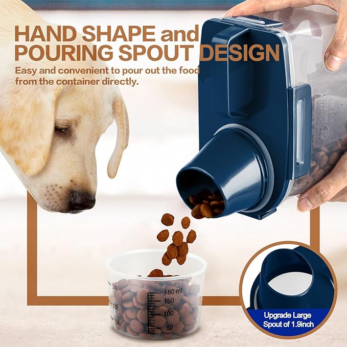 TIOVERY Upgraded Dog Food Storage Container Small, Cat Food Container Airtight, Pet Food Container Dispenser with Pour Spout, Measuring Cup and 4 Seal Buckles for Dogs, Cats, Birds (Blue)