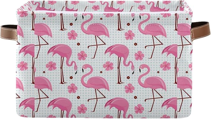Pink Flamingos Storage Basket Bin, Large Cube Storage Box Canvas Collapsible Storage Organizer for Home Office Closet - 15 L x 11 W x 9.5 H