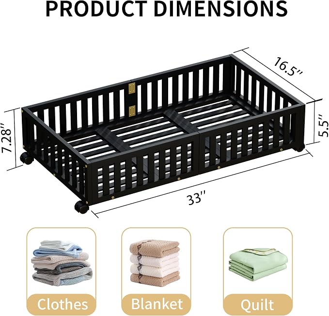 Under Bed Storage with Wheels, 2 Pcs Bamboo Drawers for Clothes and Toy | 360° wheels glide smoothly, Sturdy bamboo frames hold clothes, shoes, bedding and toys. Easy pullout access keeps rooms tidy