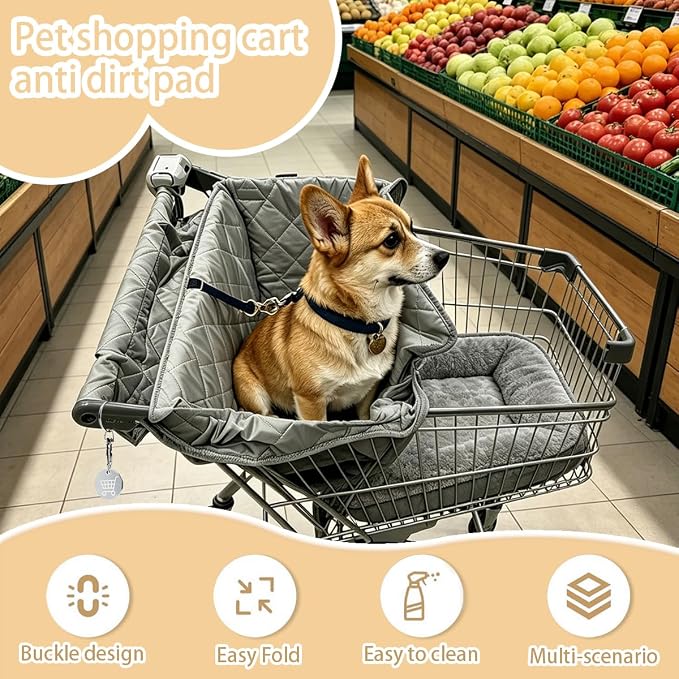 Portable Dog Shopping Cart Cover for Pets | Quilting Grocery Cart Covers with Safety Ropes | Machine Washable Dog Seat Cover with Carry Bag for Pets Comfortable and Easy to Clean for Daily Use