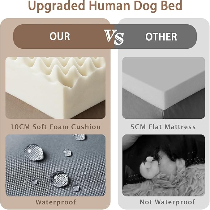 ROOMTEC Human Dog Bed, 71''x45''x12'' Size Fits Adult and Pet Washable Giant People Bed 10 CM Thick Memory Foam Large Oversize Pet Bed with Plump Pillow, Blanket, Strap - Blue
