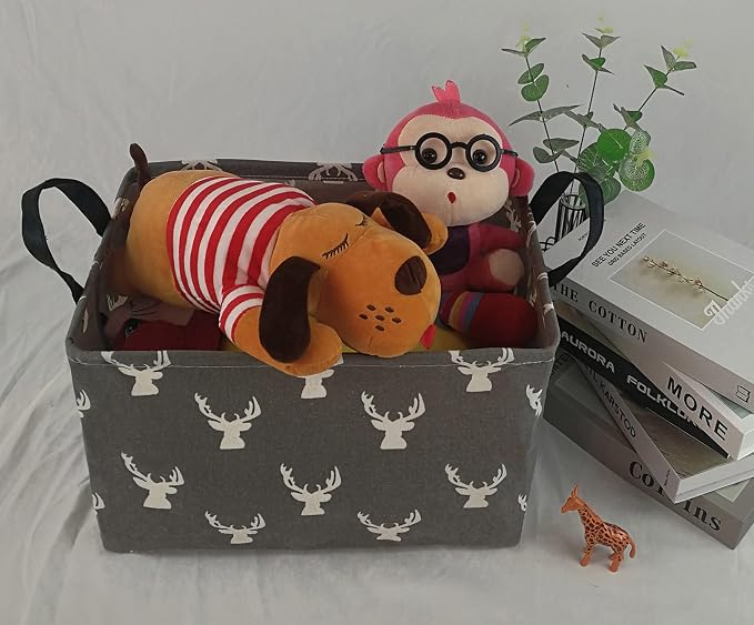 Kid Storage Basket Gift Shelf Basket Toy Storage Bin, Nursery Basket Organizer Box for Children Room Deco With Handles (Grey deer)