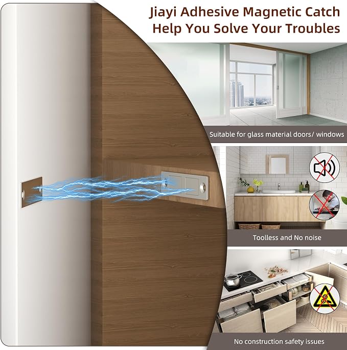 Cabinet Magnets Stick On Jiayi 4 Pack 30 LB Ultra Thin Invisible Magnetic Door Catch No Drill, Dual Magnet Door Closer Latch, Heavy Duty Strong Door Drawer Magnet for Kitchen Wardrobe Closet Closure