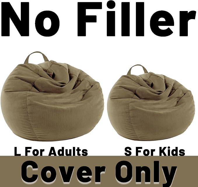 LPMOERA Stuffed Animal Storage Soft Bean Bag Chair Cover No Filler Taupe | Skin-Friendly,Portable,Wide Easy-Load Opening,Hidden Zipper,Decorative Organizer