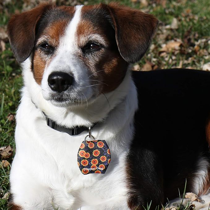 Dapper Dog - Dog Tag Silencer with Tag Ring (Orange Flowers)