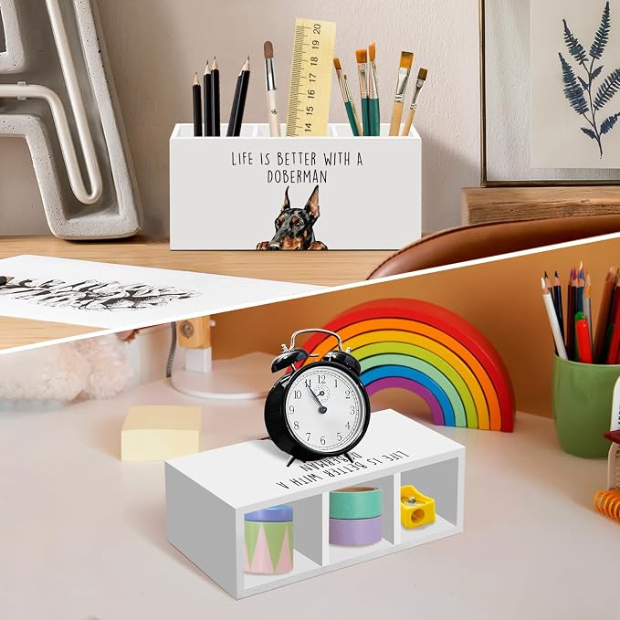 Doberman Dog Gifts Pen Pencil Holder for Desk, Funny Dobermans Dog Gift Office Desk Accessories, Life Is Better with a Doberman Pen Holders Organizer for Women Bathroom Decor