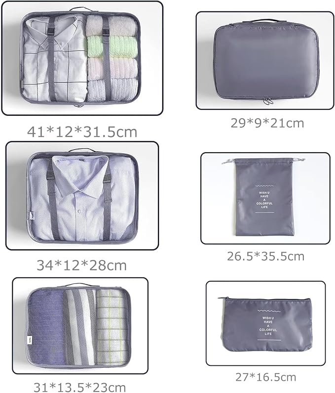 LANSKLBD 6/8 Set Packing Cubes for Suitcases Travel Luggage Packing Organizers,Travel Accessories Essentials Luggage Organizer with Shoe/Tioletry/Laundry Bag (Grey, 6 set)