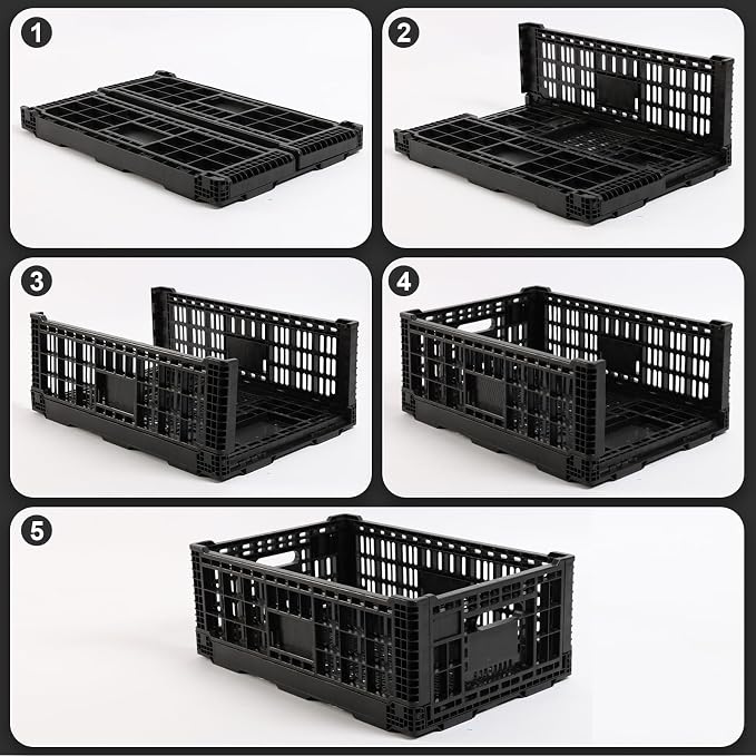 Collapsible Storage Bin Container，52 Liter Transfer heavy duty plastic storage box , Versatile Storage Basket milk crates (2)