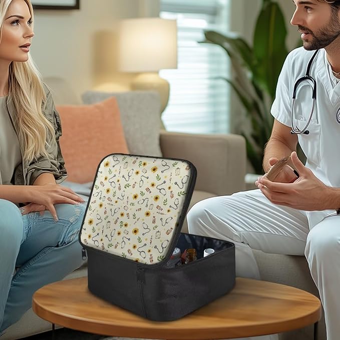 Medical Bag for Travel First Aid Bag Empty Stethoscope Sunflower Patterns First Aid Pouches Empty Medium Storage Compact Survival Medicine Bag for Home Office Car Travel School