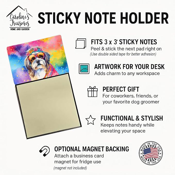 Caroline's Treasures Shih Tzu Hippie Dawg Sticky Note Holder Refillable Dispenser Self-Sticky Note Pads, Memo Pads Blank Desk Accessories