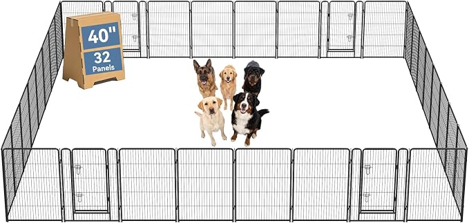 DUMOS Dog Playpen 40 Inch 32 Panels Indoor Outdoor Metal Pet Fence | Foldable Dog Play Pen with Door, Portable Exercise, RV Camping, Puppy Small Medium Large Dogs
