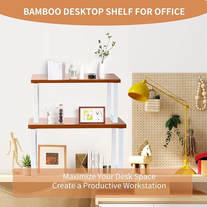 2 Pack Expandable Cabinet Shelf, Wood & Metal Warm Bamboo | 2pack expandable cabinet shelf organizer 11.8-23.2 wood&metal 35lbs natural kitchen pantry spice rack stackable