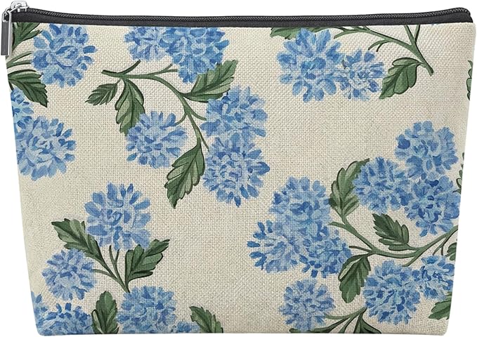 Blue Hydrangea Empty Mahjong Tile Bag 13x7.8 Inch | Blue Hydrangea Portable Travel Case Organizer Zipper Pouch for American Mahjong Tiles Game Night Accessories and Gifts