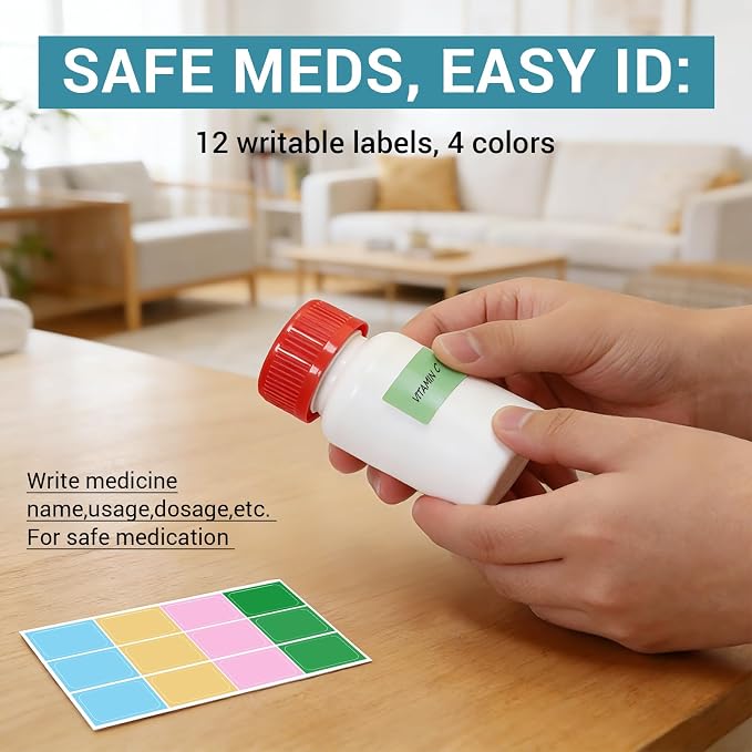 6 Pack 5oz Travel Pill Bottles - White Food Grade Plastic with Screw Caps & Labels, Small Pill Organizer for Pills, Vitamins, Capsules