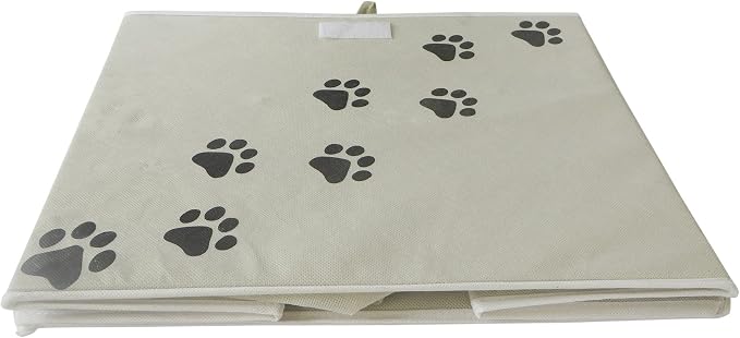 Large Dog Toys Storage Box. 16" x 12" inch Pet Toy Storage Basket with Lid. Perfect Collapsible Canvas Bin for Cat Toys and Accessories Too! (Tan)