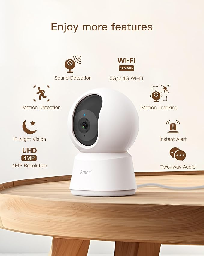 ARENTI 4MP Pet Camera P2Q, 5G WiFi 6 Indoor Security Camera, Free Phone App