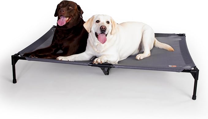 K&H Outdoor Elevated Dog Bed, Cooling Raised Dog Bed, Jumbo 56x38in, Gray | Pet Cot for Extra Large & Giant Pets, Breathable Mesh 360 Hammock Design, Indoor/Outdoor Washable Cover, Portable Metal Frame