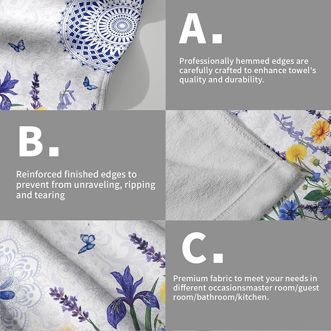 Giwawa Navy Flower Hand Towels Set of 2 Blue Floral Decorative Soft Microfiber Face Towel Kitchen Dish Towels for Bathroom Home Hotel Gym Decor