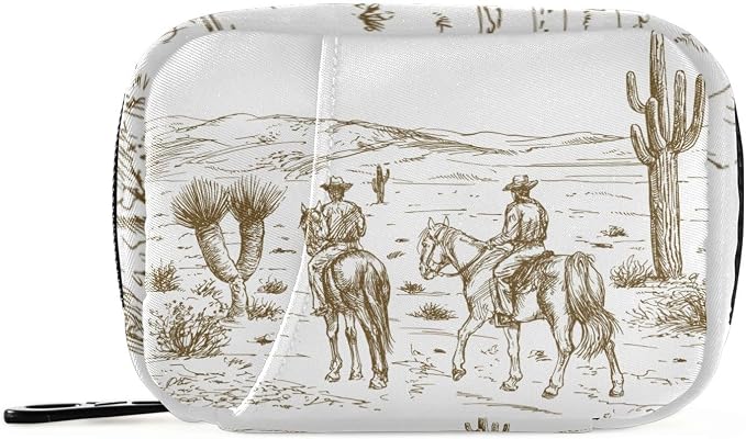Ollabaky American Wild West Desert Cowboys Cactus Pill Organizer Travel Pill Cases Bag Portable Pill Container 7 Days Pill Box Organizer Vitamin Supplement Holder with Zipper for Family