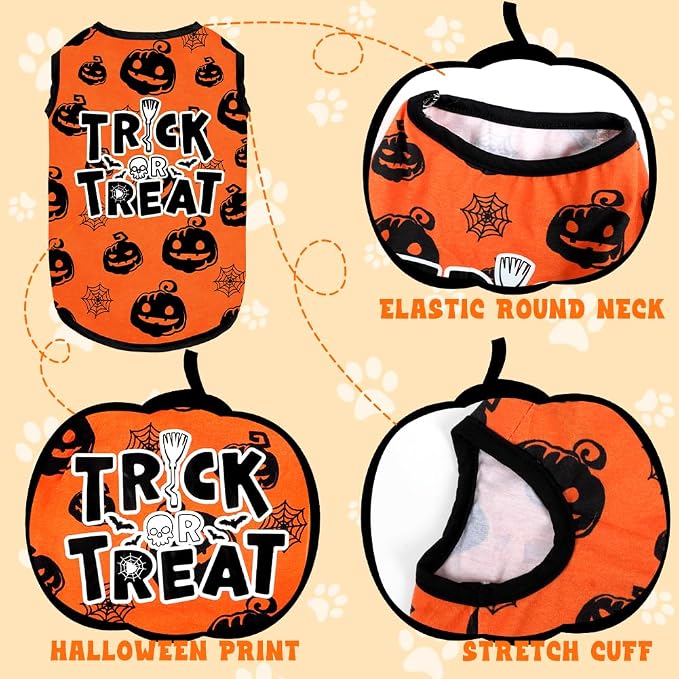 Halloween Shirt Soft Cotton Stretchy Lightweight Dog T-Shirts Sleeveless Vest Cat Costume Clothes for Small Medium Large Dogs