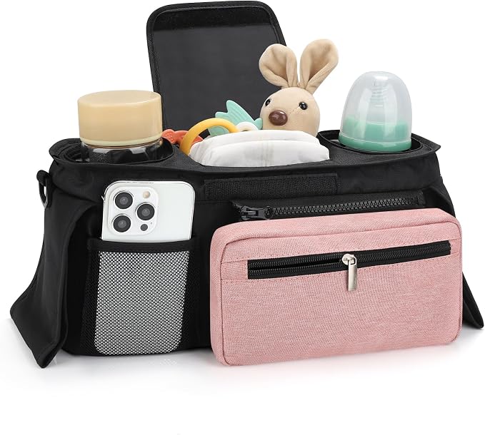 Accmor Universal Stroller Organizer with Insulated Cup Holder Detachable Phone Bag and Shoulder Strap,Stroller Bag Caddy Organizer for Uppababy, Baby Jogger, Britax Strollers
