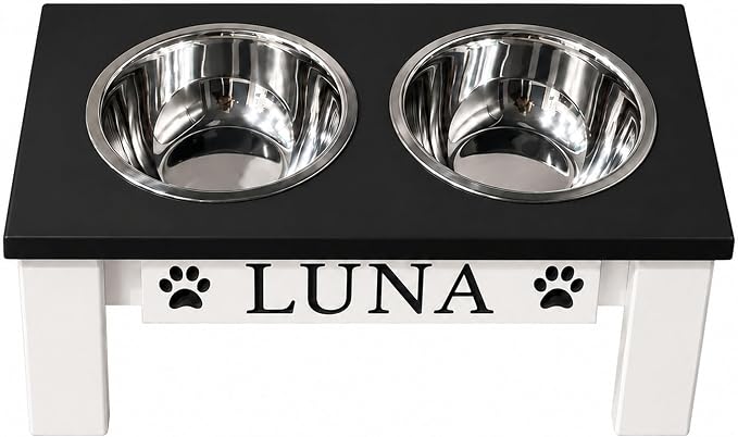 Tilted Dog Bowl - Personalized Custom Elevated Feeder for Short-Nose Dogs | Farmhouse Style, Stainless Steel Dishwasher Safe Bowls, Anti-Slip, Raised Angled, Flat-Face Dogs, Made in USA