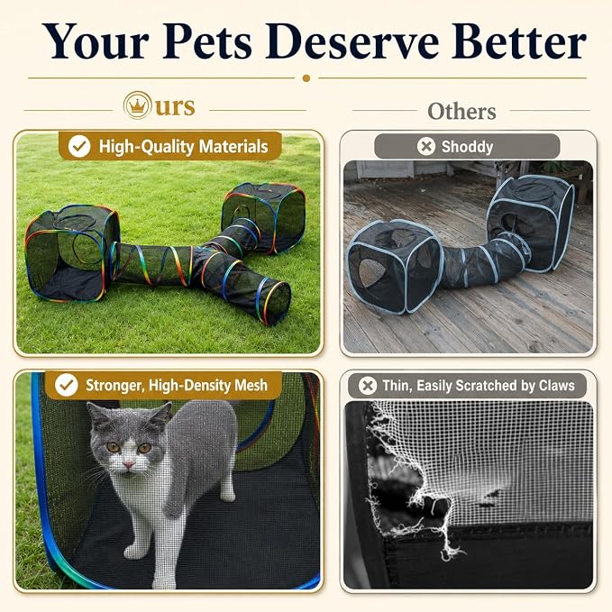 Outdoor Rainbow Cat Enclosures Playground,Outside House for Indoor Cats Include Portable Tent, 3 Way with 2 Cube Tunnel, for Kitty and Small Animals,Within Storage Bag