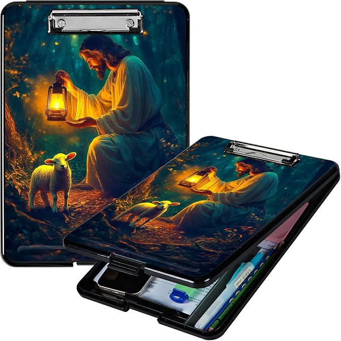 Heavy Duty Storage Clipboard, Slim Nursing Clipboard with Internal Pen Case, Portable File Organizer Case for A4 Letter Size Paper Office Medical Professionals, Man Sheep Forest