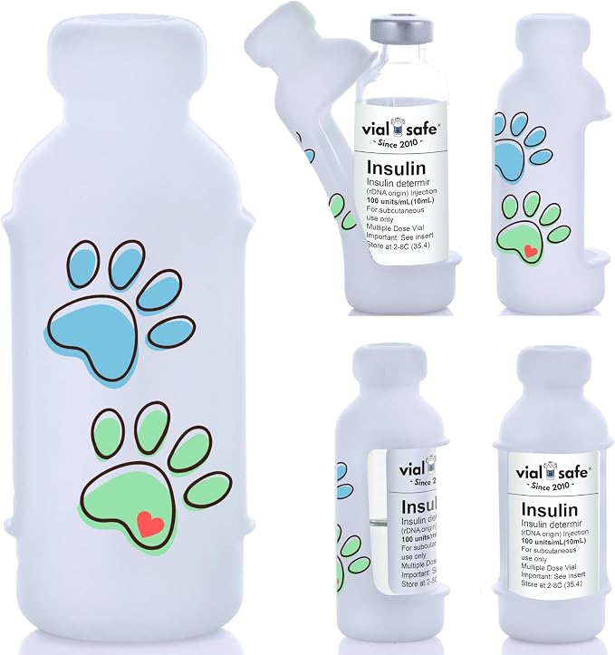VIAL SAFE Silicone Insulin Vial Protector Case Cover 2-Pack Paw Prints