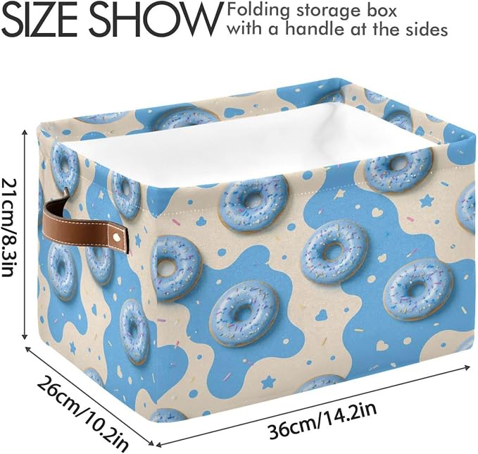 Kigai Storage Basket, Fabric Collapsible Closet Organizer Bin | Donut Splash Waterproof Foldable Canvas Basket with Handles for Shelves, Nursery, Closet, Bedroom & Bathroom
