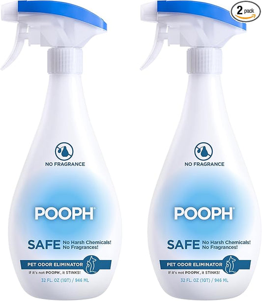 POOPH Pet Odor Eliminator Spray 32oz 2 Pack Fragrance Free Odor Remover for Dogs and Cats Urine Poop Pee Deodorizer for Home Carpet Furniture Litter Box