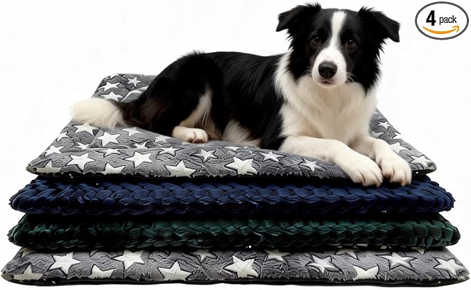 4 Piece Washable Dog Bed Mat with Anti-Slip Bottom, Deluxe Plush Memory Foam Crate Pad & Waterproof Outdoor Kennel Mat for Dogs & Cats-Durable Crates Beds, Large Medium Small Puppy Size 30" x 20",M