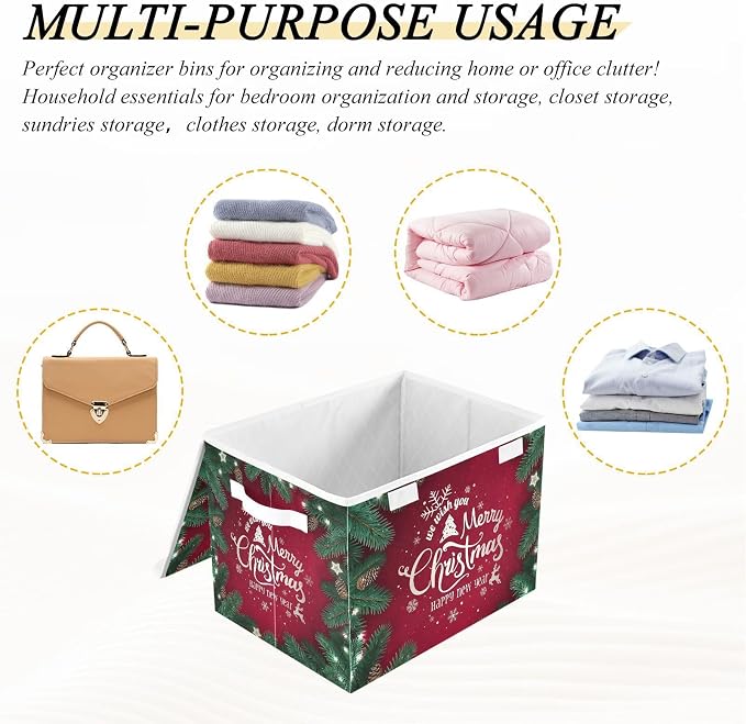 senya Christmas Storage Baskets Merry Christmas Happy New Year | Collapsible Storage Bins with Lids Boxes Clothes Baskets for Organizing