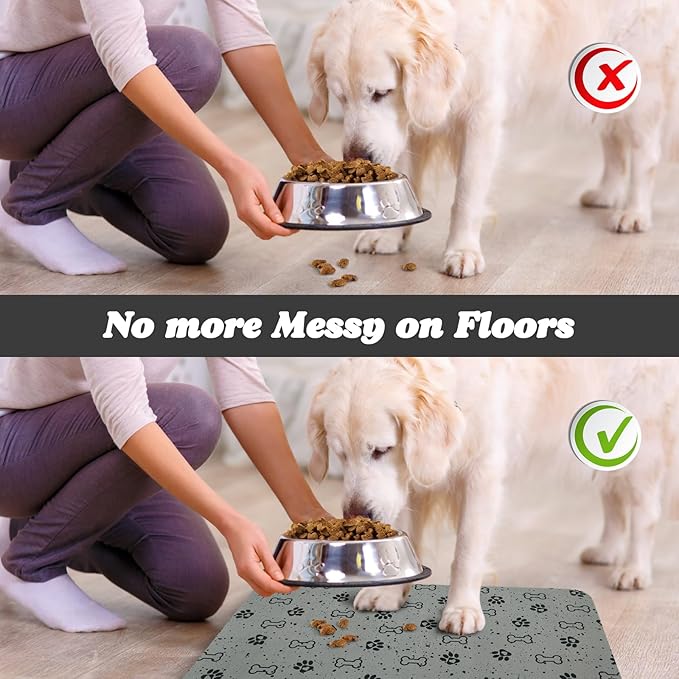 Dog Food Mats,Cat Absorbent Water Bowl Feeding Mats Pet Placemats for Food and Water Spot 16 * 24 inch