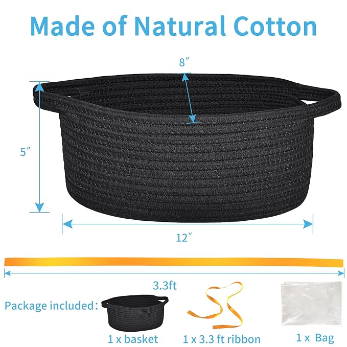 ABenkle Small Basket Empty Gift Basket, Decorative Boho Rope Woven Nursery Storage Organizer Dog Toy Baskets for Baby Showers Christmas Easter with Gift Bags and Ribbons, 12"X 8" X 5"